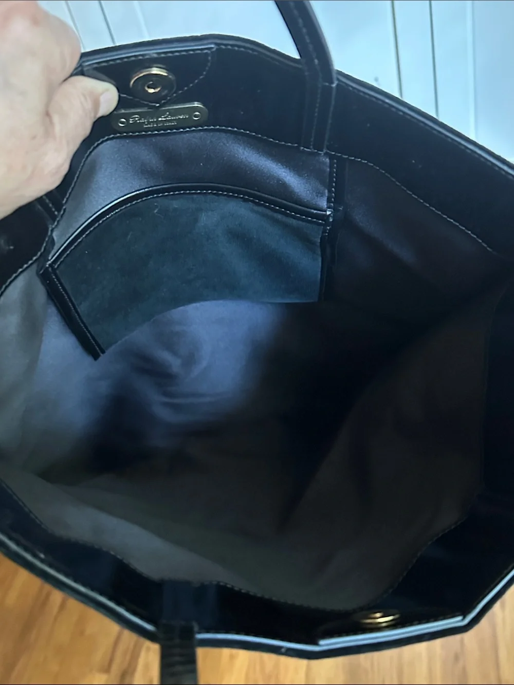 Ralph Lauren Collection Halee Black  Velour w/Patent Leather trim Tote Bag Italy
